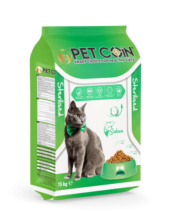 Pet Coin Somonlu Kısırlaştırılmış Kedi Maması 15 Kg | 1,5 Kg